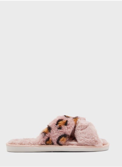 Buy Animal Print Crossover Fluffy Bedroom Slipper in UAE