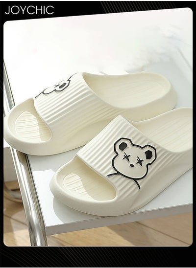 اشتري Lovely Cartoon Bear Non-slip Summer Bathroom Bedroom Slippers for Women Men White في الامارات