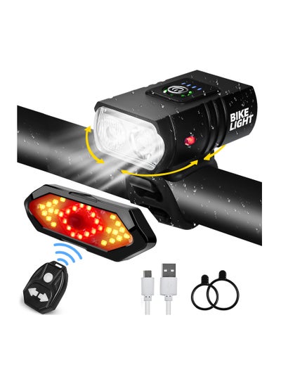 Buy Bike Lights Set, USB Rechargeable Bicycle Light Front, Back, 1000 Lumen Bicycle Headlight and Rear Taillight with Turn Signal & Horn, Waterproof and 5,6 Lighting Modes for Night Cycling Road Mountain in Saudi Arabia