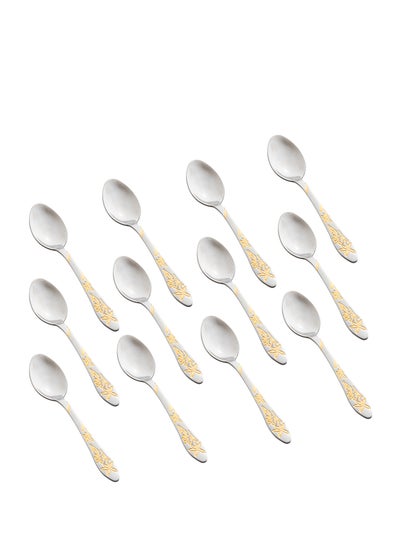 Buy 12 Pieces Stainless Steel Dessert Spoons With Gold in Saudi Arabia