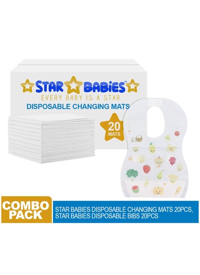 Buy Star Babies Combo Disposable changing mat 20pcs with Disposable bibs 20pcs in UAE