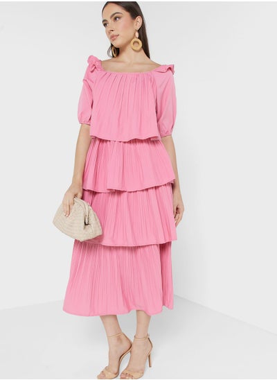 Buy Bardot Layered Dress In Pleats in UAE