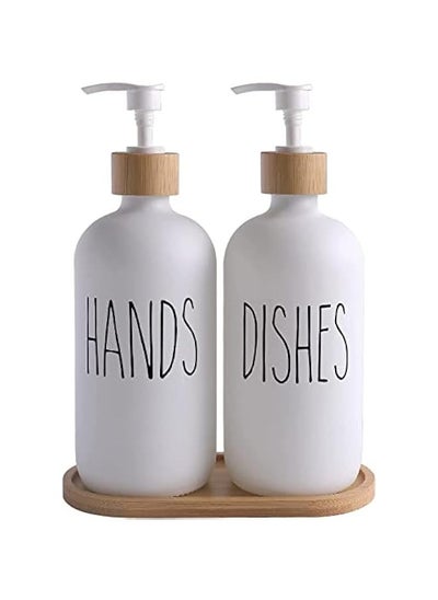 Buy Glass Soap Dispenser Set - Hand & Dish (White) in UAE