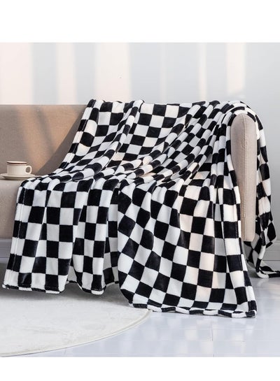 Buy Throw Blankets Flannel Blanket with Checkerboard Grid Pattern Soft Throw Blanket for Couch, Bed, Sofa Luxurious Warm and Cozy for All Seasons (Black,51x60 inch) in Saudi Arabia