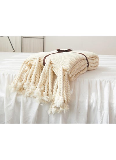 اشتري Simple Solid Color Knitted Throw Blanket Cotton Lunch Break White Blanket في السعودية