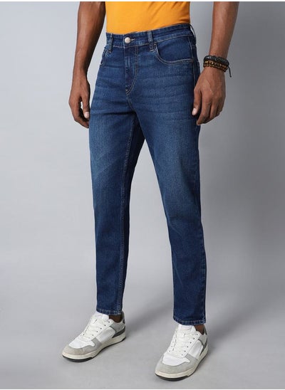 Buy Mid Rise Tapered Fit Stretchable Jeans in Saudi Arabia