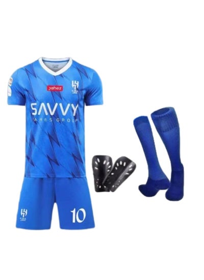 Buy 4-Piece Football Jersey No. 10 Star + Socks + Protective Gear Football Team Jersey in Saudi Arabia