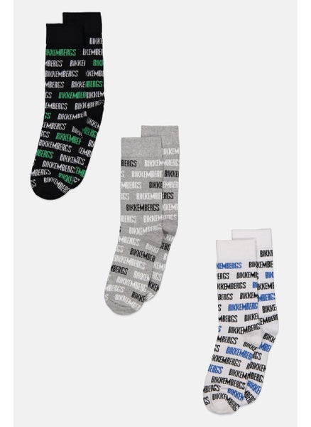 Buy Men 3 Pairs All Over Print Tennis Socks, Black/Grey/White in Saudi Arabia