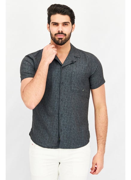 Buy Men Regular Fit Chest Pocket Short Sleeve Casual Shirts, Charcoal Grey in UAE