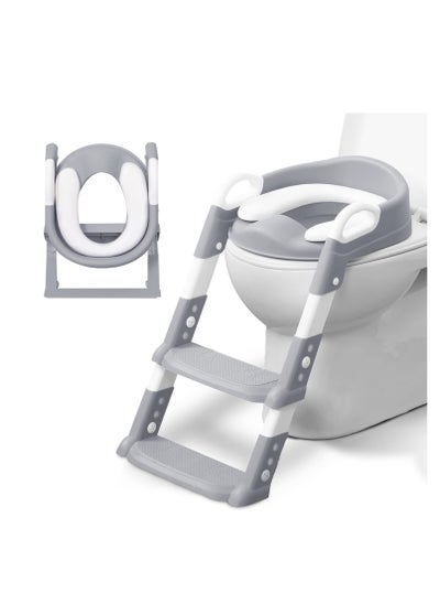 اشتري Adjustable Potty Ladder Seat for Toilet Training with Steps, Handle and Soft Cushion Design, Kids Folding Potty Toilet Trainer, Splash Guard Anti-Slip Pad Step Stool for Boys Girls في الامارات