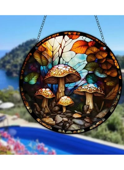 Buy Mushroom  Round Stained Suncatcher Acrylic Wall Art Sign Plaque Home Decor Hanging Ornaments Gift in UAE