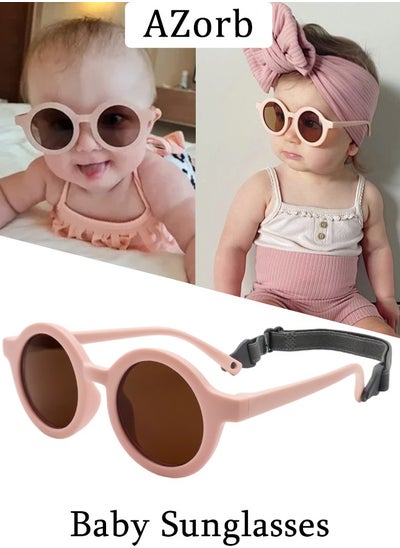 Buy Baby Sunglasses Polarized with Adjustable Strap Round Flexible Rubber Shades Babies Sun Glasses for Kids Toddler Newborn Infant Boys Girls Age 0-3 Pink in Saudi Arabia