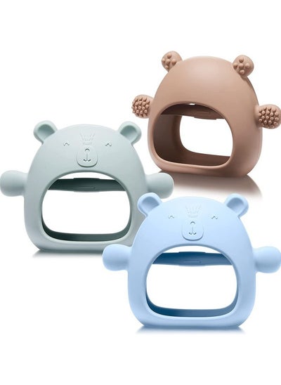 اشتري 3 Packs Bear Baby Teething Toy Silicone Teething Toys for Babies 0-6 Months 6-12 Months Anti Dropping Wrist Hand Teethers Baby Chew Toys for Sucking Needs في السعودية