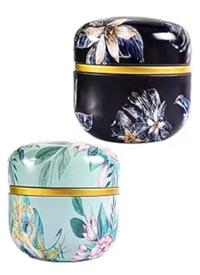 Buy Metal Empty Tins Box, Round Gift Candy Loose Tea Storage Organizer Flower Tinplate Containers  Mini Reusable for Tea Candy DIY Candle Wedding Party Favor Gifts 2 Pcs Assorted in UAE