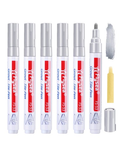 Buy 6 Pieces Tile Pen Wall Grout Restorer Pen Repair Marker Grout Filler Pen for Restoring Tile Grout Wall Floor Bathrooms and Kitchen Silver in UAE