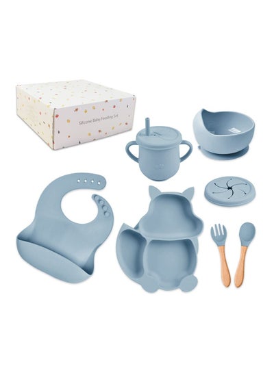 Buy Baby Feeding Set 8-Piece, Baby Led Weaning Utensils Set Includes Suction Bowl and Plate, Baby Spoon and Fork, Baby Bib, Gift Packaging in UAE