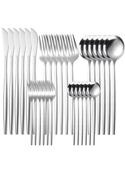 اشتري 30PCS Silver Stainless Steel Knife & Fork Cutlery Set Western Steak Knife, Fork & Spoon Cutlery في السعودية