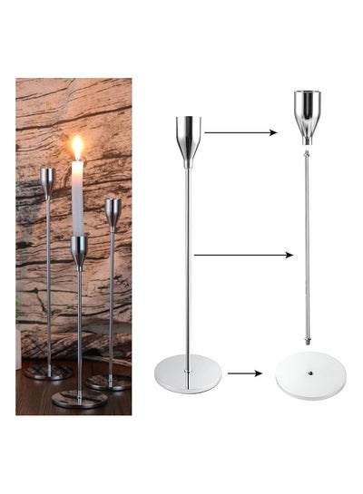 Buy Three pieces of candle holder for a romantic atmosphere and business dinner, suitable for invitations, family events and parties, silver color in Egypt