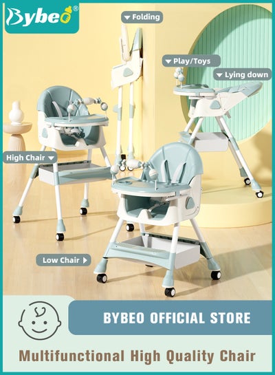 Buy Baby High Chair for Toddlers, Foldable Children Highchairs, Dining Booster Seats with Adjustable Seat Height & Backrest, 4 Wheels and Removable Tray in Saudi Arabia