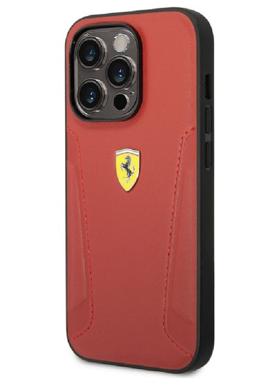 Buy Leather Case With Hot Stamped Sides and Yellow Shield Logo For iPhone 14 Pro Red in UAE