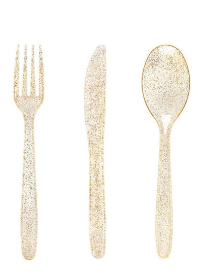 Buy 30 Pieces PVC Plastic Knife and Fork Cutlery Set,Disposable Gold Glitter Plastic Tableware Set - Plastic Tableware Includes: 10 Gold Forks, 10 Gold Spoons, 10 Gold Knives Fancy Partyware in UAE