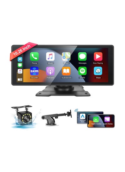 اشتري 10.25" Portable Wireless Carplay & Android Auto with Backup 12LED Camera, Portable Car Stereo Radio with Bluetooth 5.0, Car Play Touchscreen, Calling, AUX/FM Transmitter في السعودية