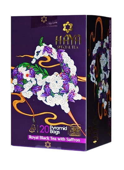 Buy Haya Royal Black Tea with Saffron 20 Pyramids Tea Bags- Individually wrapped in UAE