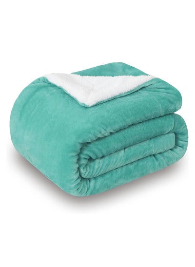 Buy Sherpa Blanket Single Size Twin Plush Throw Bed Blanket Flannel Fleece Reversible Lamb Blanket Warm and Plush Travel Blanket Cyan 160x220 cm in UAE