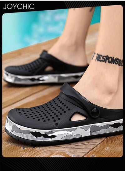 اشتري Men Trendy Outdoor Slippers Personalized Dual-purpose Sandals Household Anti-slip Breathable Quick-drying Summer Beach Sandals Black في السعودية