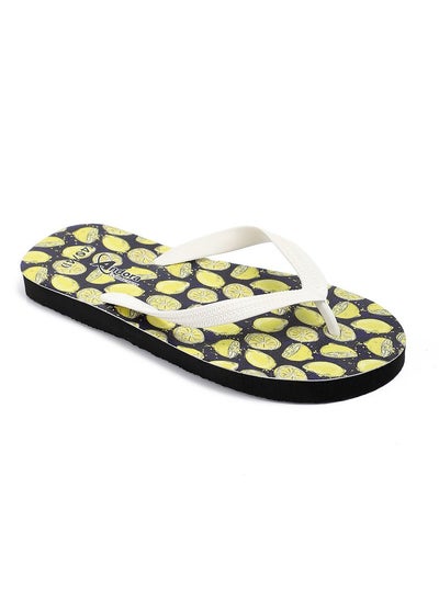 اشتري Lemon Printed Summer Flip Flops - Black & Yellow في مصر