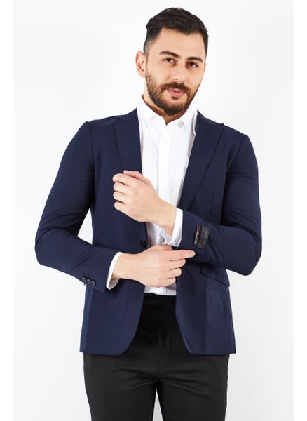 اشتري Men Slim Fit Solid Blazer, Navy في الامارات