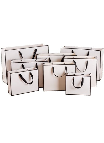 اشتري 10 Packed White With Black Border Shopping Paper Bags. Size :H40*L30*D10cm (Vertical) في الامارات