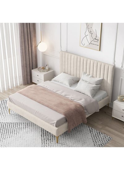 Buy Maple Home Bed Frame Upholstered Velvet King Queen Size Floating Wood Bed Base Bedroom Furniture in UAE