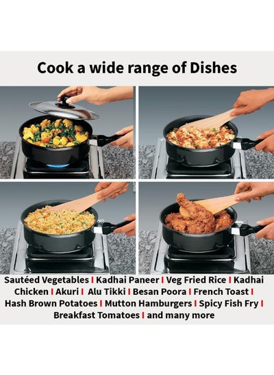 Buy Futura Nonstick Curry Pan Saute Pan Without LID 22cm 3.25mm Think 2 Litre s Black in UAE