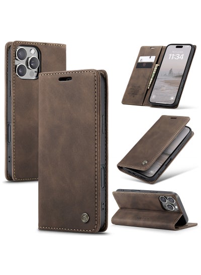 Buy CaseMe iPhone 16 Pro Max Case Wallet Case Book Folding Flip Folio Case with Magnetic Kickstand Card Slots Protective Cover - Coffee in Egypt