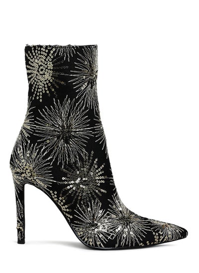 Buy Sequin Embellished Stiletto Boots in Black in UAE