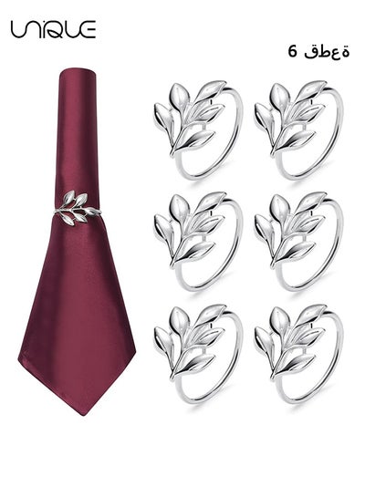 Buy Napkin Rings Set of 6, Silver Napkin Ring Sets Vintage Leaf Napkin Ring Holders - Perfect for Fall in UAE
