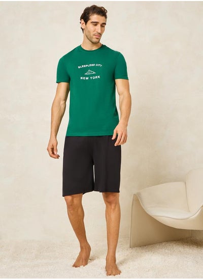 Buy New York Print Crew Neck T-Shirt & Shorts Set in Saudi Arabia