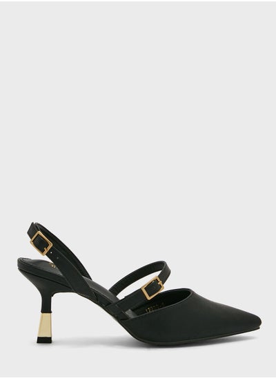 Buy Buckle Detail Croc Effect Pointed Pump in UAE