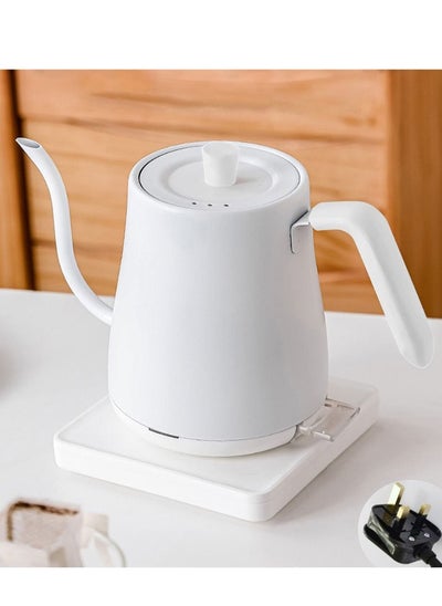 Buy Gooseneck kettle hand poured coffee pot, instant hot electric kettle 800ml 1000W power stainless steel material matte for home office dormitory-White in Saudi Arabia