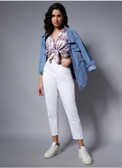 Buy Women White High-Rise Slash Knee Jeans in UAE