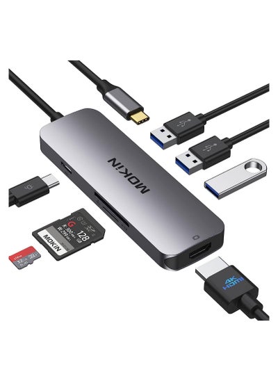 اشتري MOKiN USB C Adapter for MacBook Pro/Air 2019,Mac Dongle ,6 in 1 Multiports USB-C Hub to 2 USB 3.0 4K HDMI SD TF Card Reader and USB-C 100W PD Adapters في السعودية