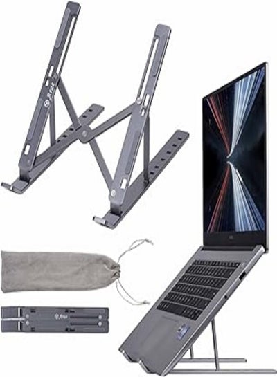 اشتري Arae Laptop Stand for Desk, Adjustable Ergonomic Portable Aluminum Laptop Holder, Foldable Computer Stand 7 Angles Anti-Slip Laptop Riser Compatible with 9-15.6 inch Laptops, Gray في مصر
