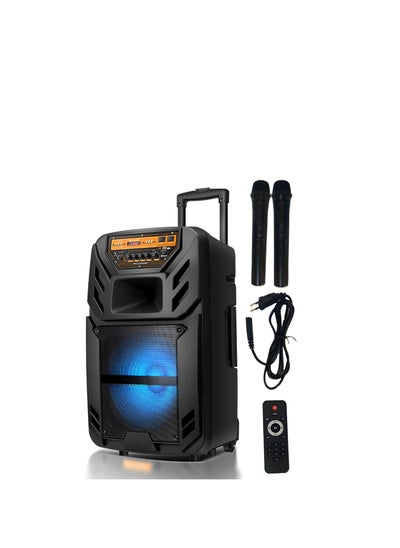 Buy OP-T12D Portable Bluetooth Trolley Speaker with Wireless Microphones and LED Light Show in UAE