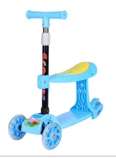 Buy 3 in 1 kids kick scooter, scooter for kids toddler 3 wheel scooter for boys and girls with adjustable height and handle 3 wheel kids scooter with folding seat, LED light up wheel scooter for boys and in Saudi Arabia