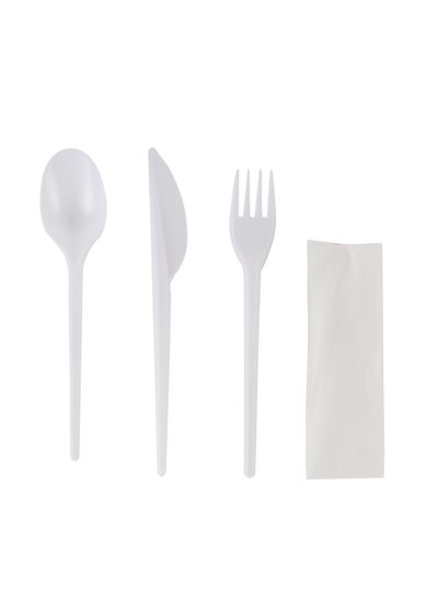 اشتري Plastic 4-IN-1 Cutlery Set- PWCT1604| 500 Pieces, 2.3 Grams Each, Premium-Quality, BPA-Free, Foodgrade and Hygienic| Includes Spoon, Fork, Knife and Napkin| Perfect for Parcels, Large Gatheri في الامارات