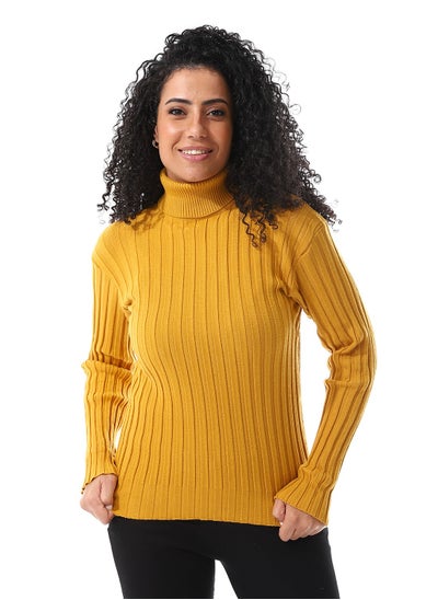 اشتري Turtle Neck Wide Ribbed Top_ Mustard في مصر