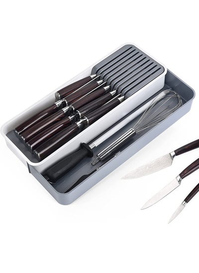 اشتري Expandable Kitchen Knife Drawer Organizer, Compact Cutlery Organizer Storage Knife Holder, With Adjustable Storage Tray for Knife Block, Insert-Holds 9 Knives and Store Other Kitchen Gadgets في الامارات