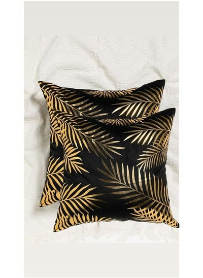 اشتري 2 Cushion With Pillows Black & Gold Leaves Pattern Modern Decorative Pillow Square Cushion Pillows For Bedroom Sofa Car 45X45 Cm Pillows Included في السعودية