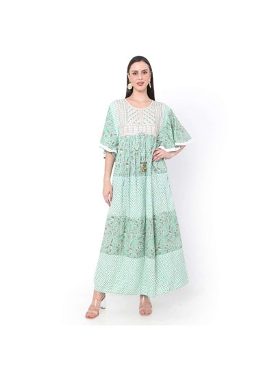 اشتري GREEN COLOUR WITH EMBROIDERED AND PRINTED ARABIC JALABIYA DRESS في الامارات